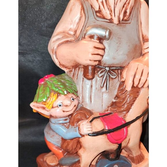 Handcrafted Santa With Elf Rocking Horse Figurine Vintage Ceramic - Picture 4 of 10